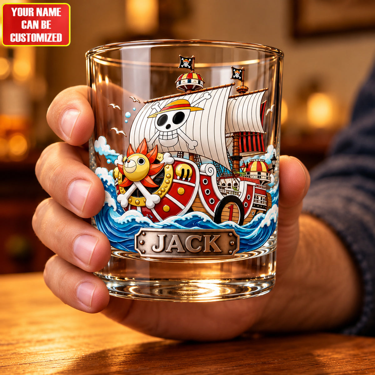 Personalized Pirate Ship Whiskey Glass