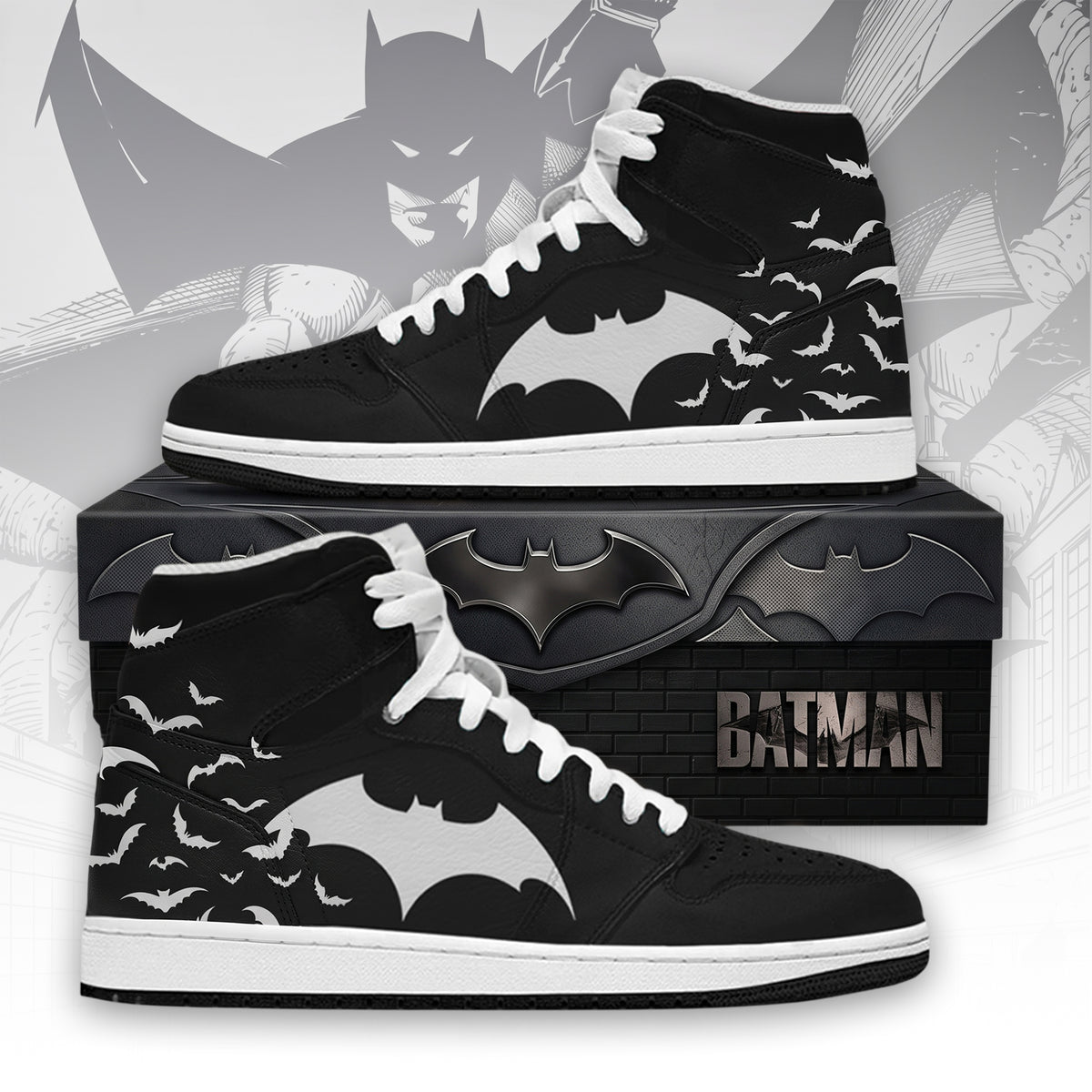 Dark Bat Hero AJ1 High Top Sneakers – Gothic Hero Fan Shoes