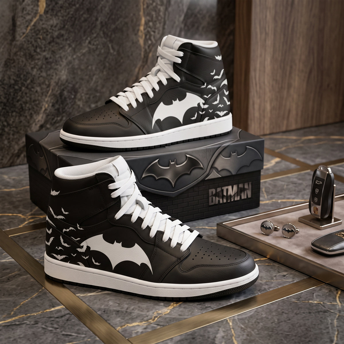 Dark Bat Hero AJ1 High Top Sneakers – Gothic Hero Fan Shoes