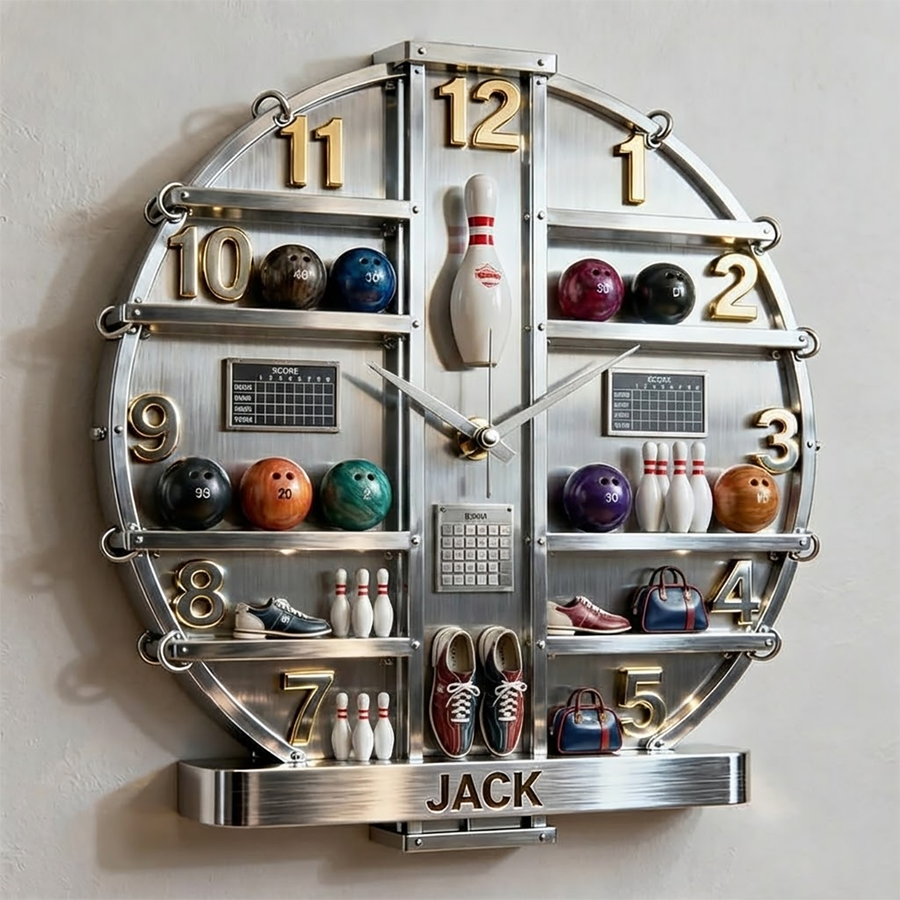 Personalized Bowling Theme - 3D Visual Effect Acrylic Wall Clock