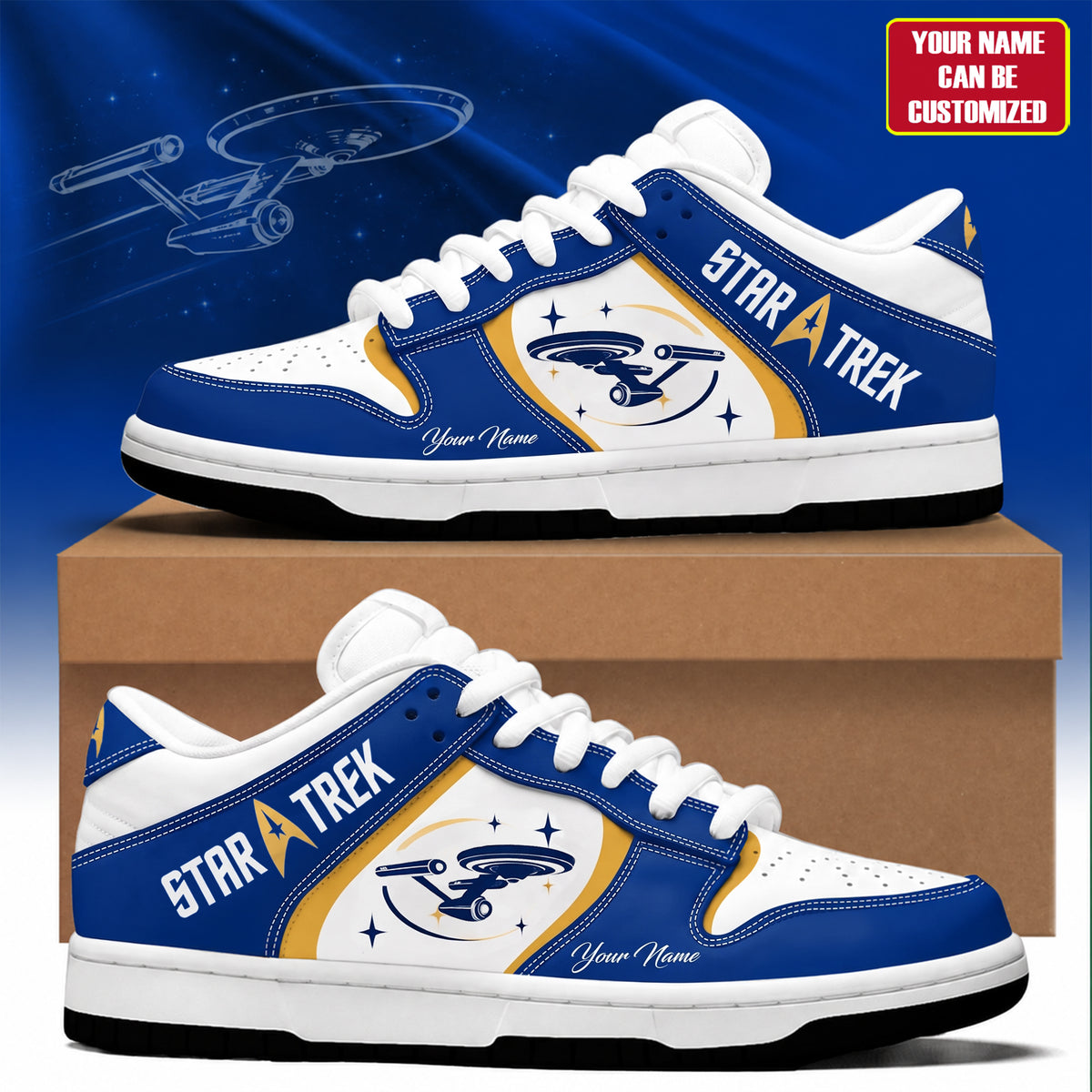 Personalized Space Explorer Sneakers – Custom Name Sci-Fi Starship Low Top Shoes