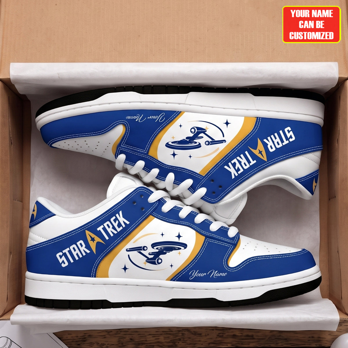Personalized Space Explorer Sneakers – Custom Name Sci-Fi Starship Low Top Shoes