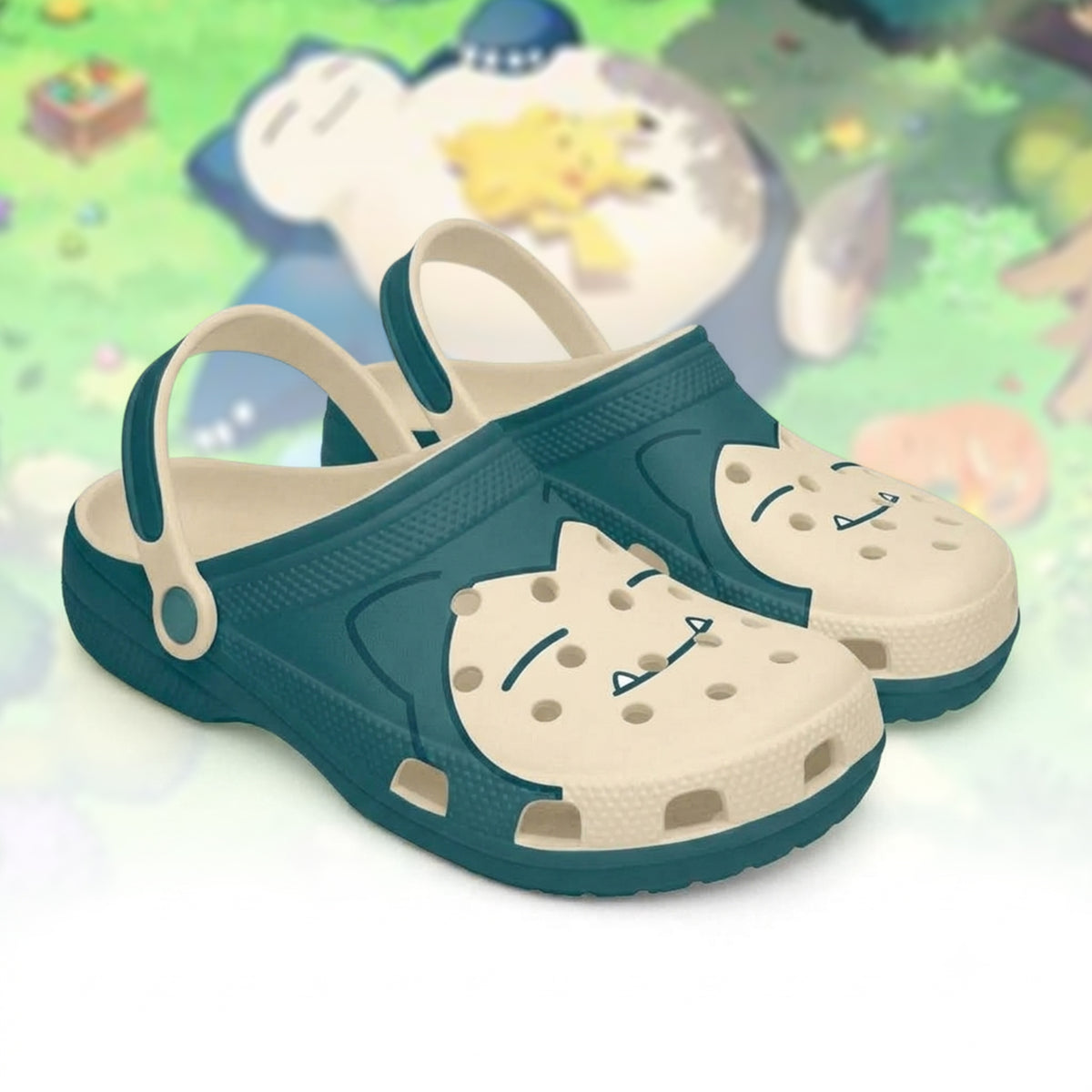 Cute Sleeping Creature Clogs – Teal Cream Cartoon Character Slip-On Clogs