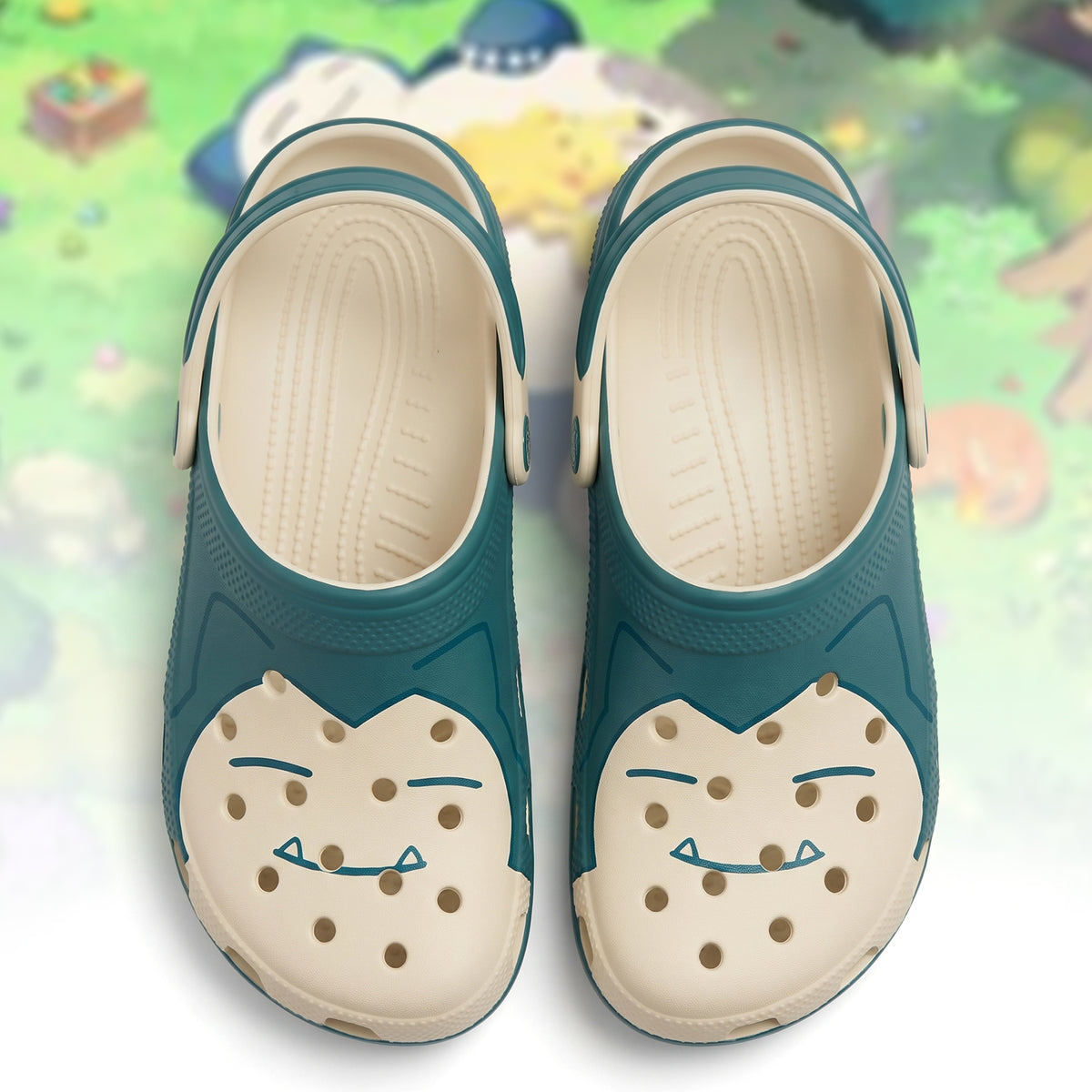 Cute Sleeping Creature Clogs – Teal Cream Cartoon Character Slip-On Clogs