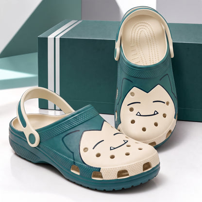 Cute Sleeping Creature Clogs – Teal Cream Cartoon Character Slip-On Clogs