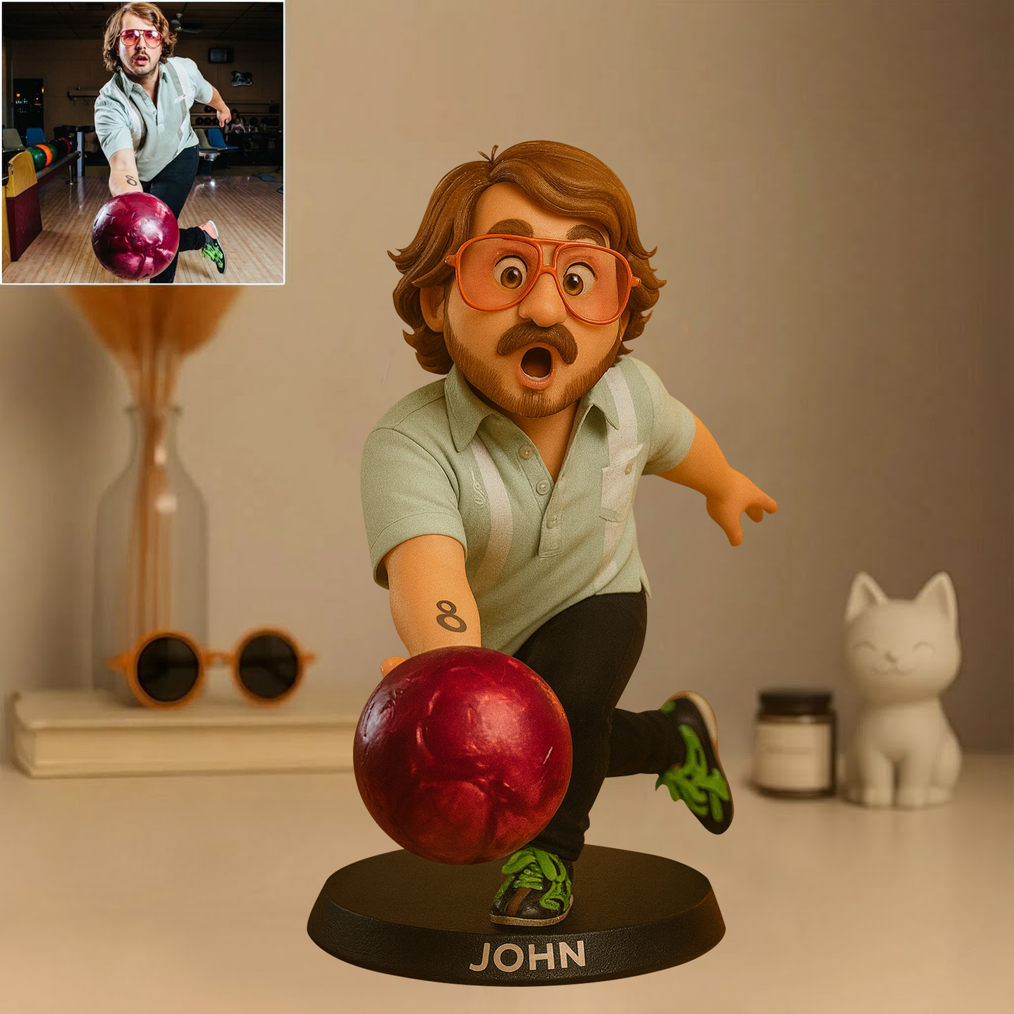 Custom Bowling Photo Pixar Cartoon Style Acrylic Plaque