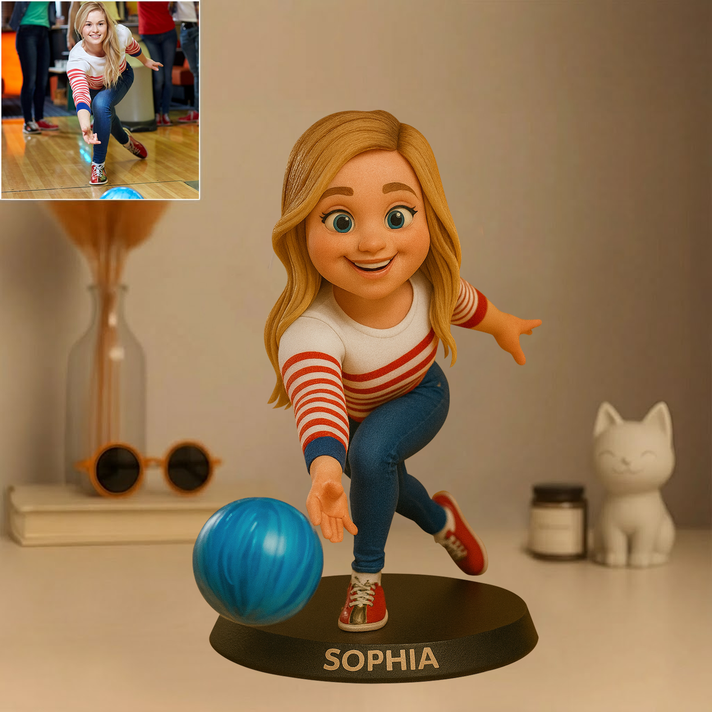 Custom Bowling Photo Pixar Cartoon Style Acrylic Plaque