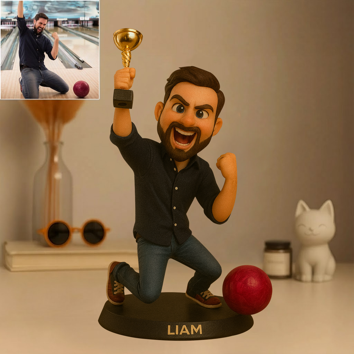 Custom Bowling Photo Pixar Cartoon Style Acrylic Plaque