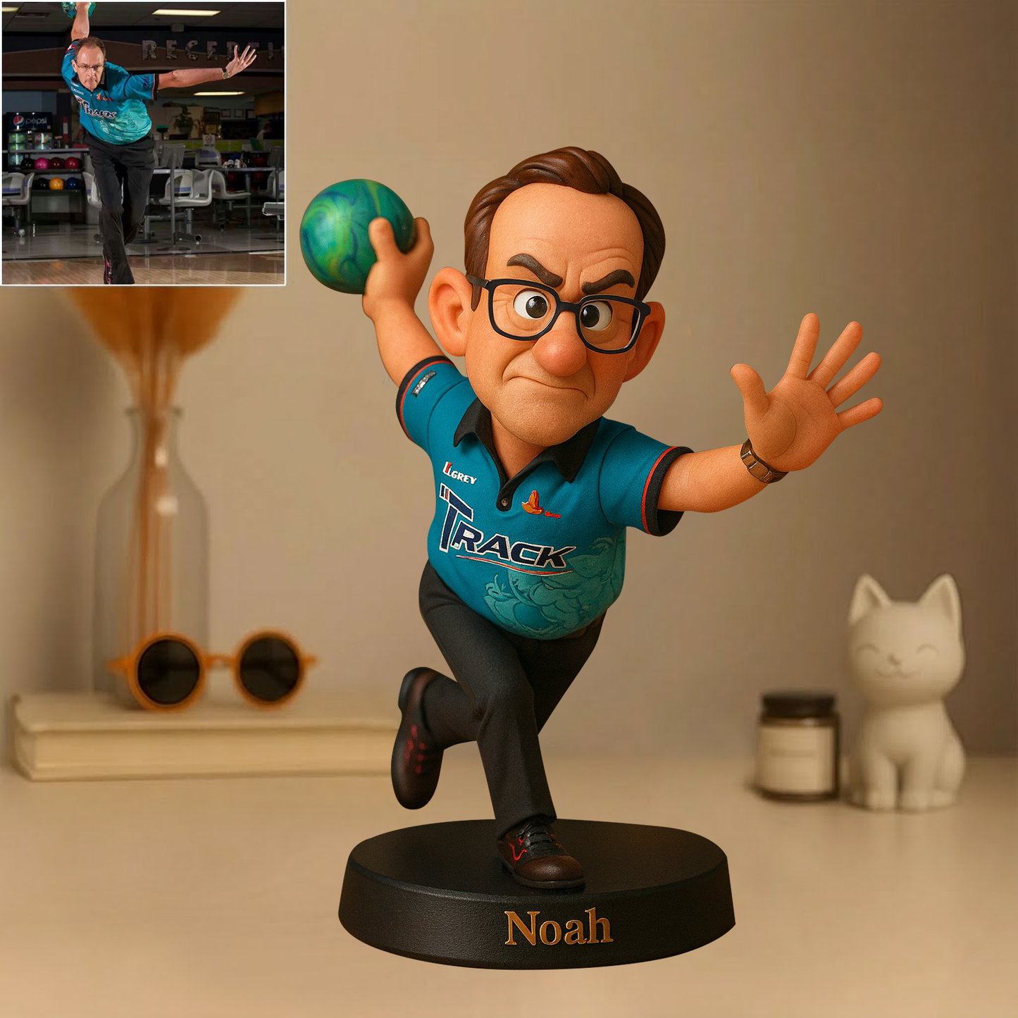 Custom Bowling Photo Pixar Cartoon Style Acrylic Plaque