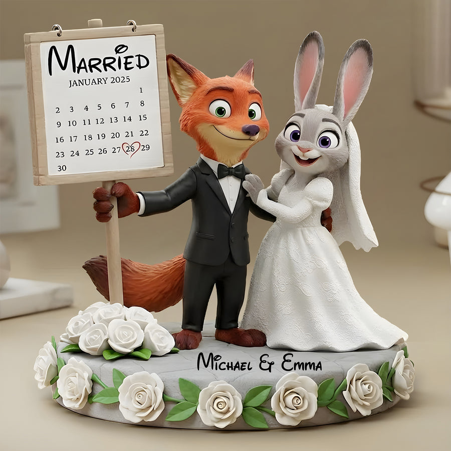 Happy Anniversary Fox & Bunny Couple - Personalized Fox & Bunny Custom Shaped Acrylic Plaque