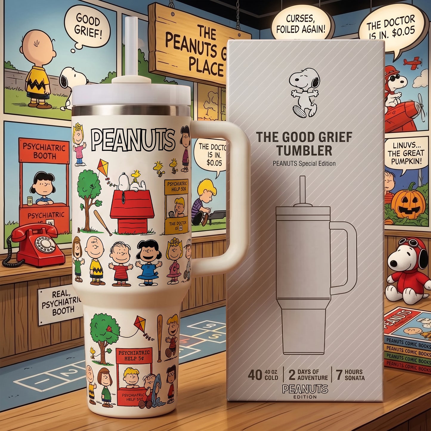 Cute Beagle & Friends Tumbler – Cartoon Insulated Cup with Handle