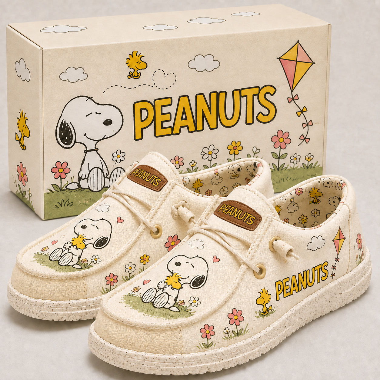 Happy Puppy & Tiny Bird Floral Dude Shoes