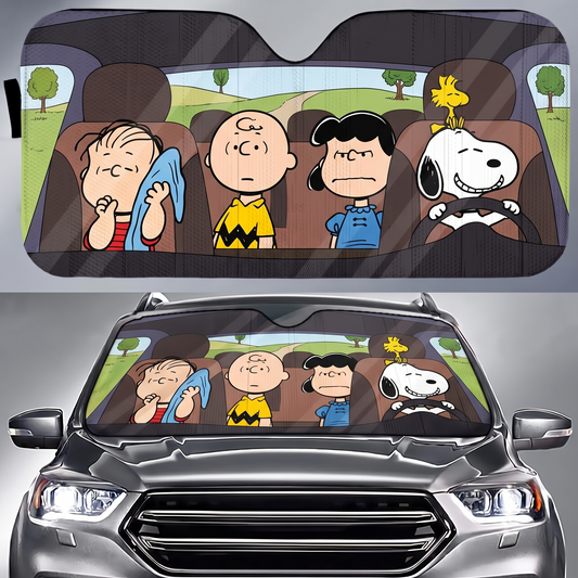 Classic Puppy Road Trip Car Sunshade – Funny Cartoon Windshield Cover