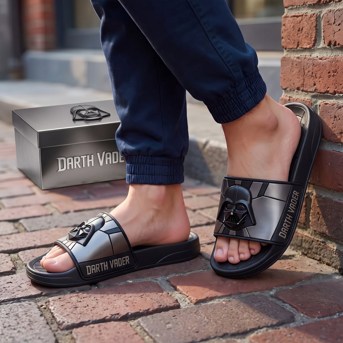 Dark Galactic Lord Leather Sandals – Black Sci-Fi Empire Slides