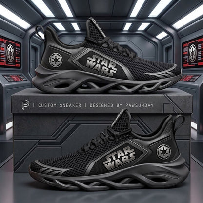 Dark Galactic Empire Chunky Sneakers – Black Sci-Fi Command Shoes