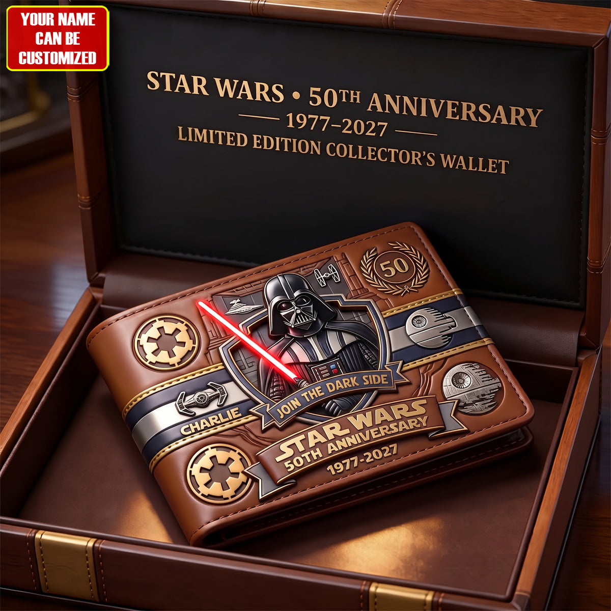 Dark Side 50th - Personalized The Force Leather Wallet