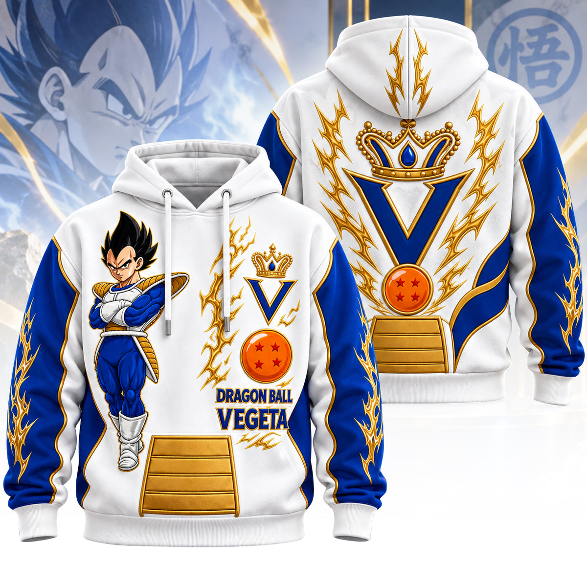 Anime Warrior Hoodie & Sweatpants Set – Blue White Lightning Graphic Tracksuit