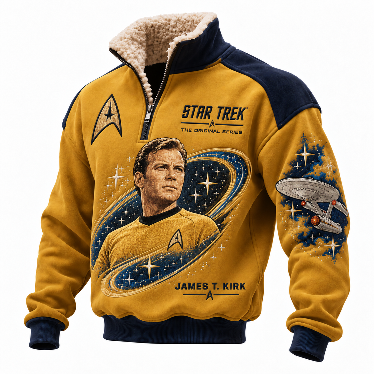 Retro Space Captain Fleece Pullover – Vintage Sci-Fi Quarter Zip Sweatshirt