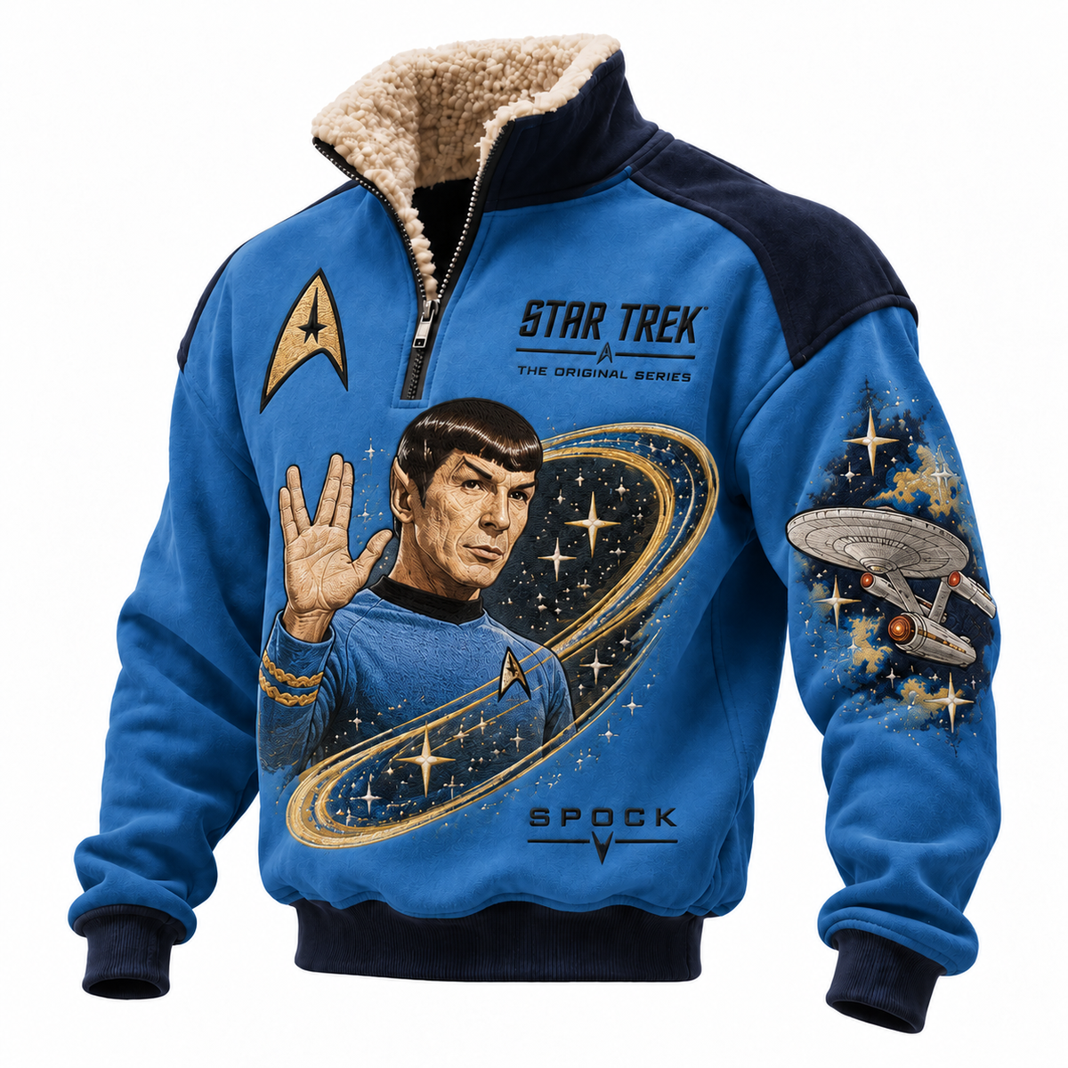 Retro Sci-Fi Officer Quarter Zip – Cozy Blue Fleece Sweatshirt