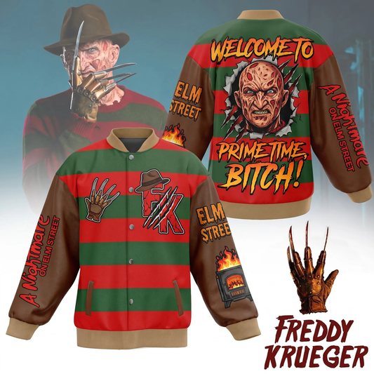 Nightmare Claw Horror Varsity Jacket – Striped Dream Killer Graphic Baseball Jacket