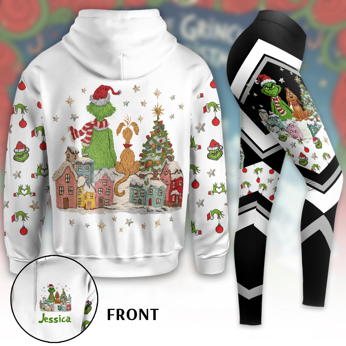 Funny Green Monster - Personalized Stole Christmas Hoodie and Leggings