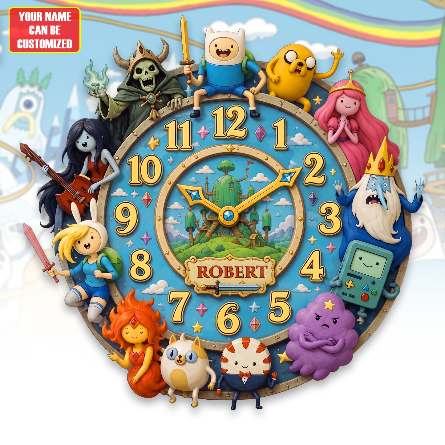Personalized Magical Fantasy Cartoon Wall Clock for Kids