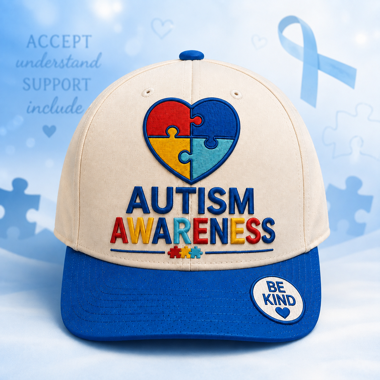 Autism Awareness Puzzle Heart Cap – Be Kind Hat