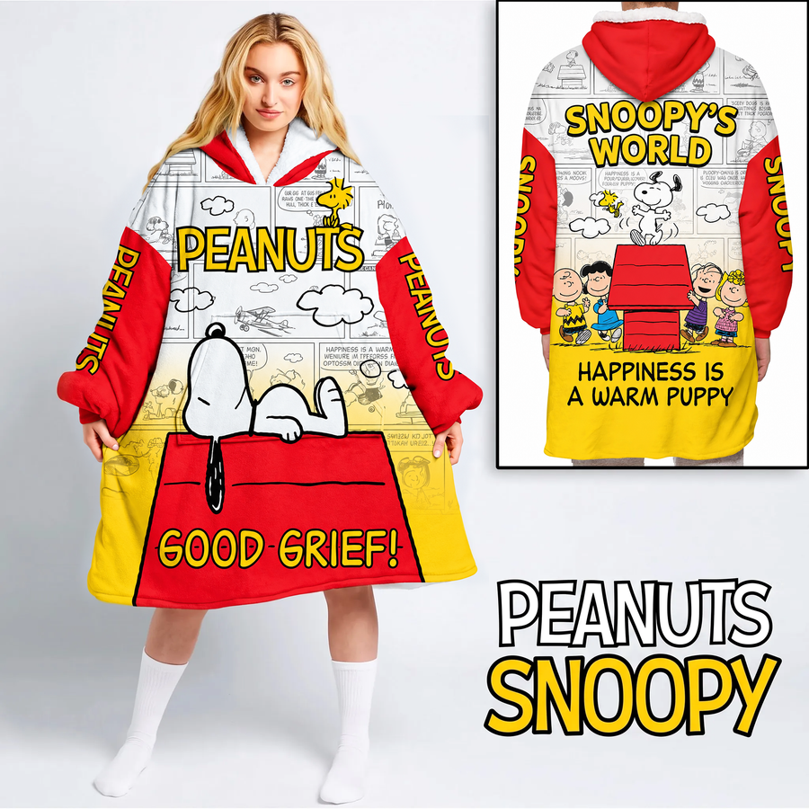 Cozy Comic Friends Hoodie Blanket – Cute Cartoon Puppy Wearable Blanket
