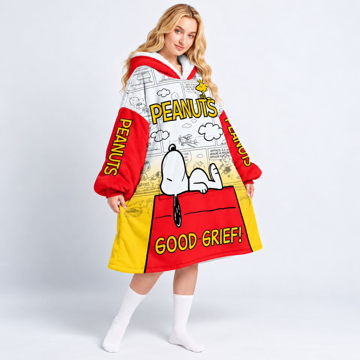 Cozy Comic Friends Hoodie Blanket – Cute Cartoon Puppy Wearable Blanket