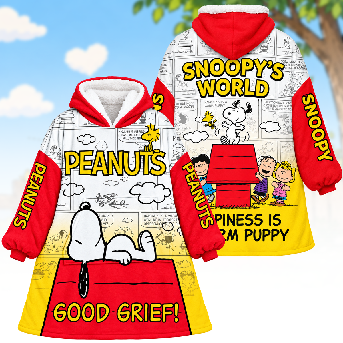 Cozy Comic Friends Hoodie Blanket – Cute Cartoon Puppy Wearable Blanket