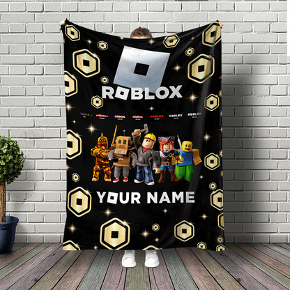 Custom Gamer Blanket for Kids – Personalized Name with 3D Game Characters Print