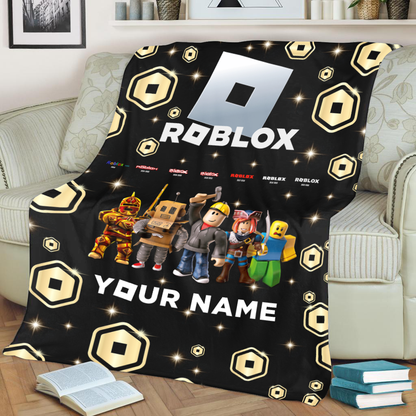 Custom Gamer Blanket for Kids – Personalized Name with 3D Game Characters Print