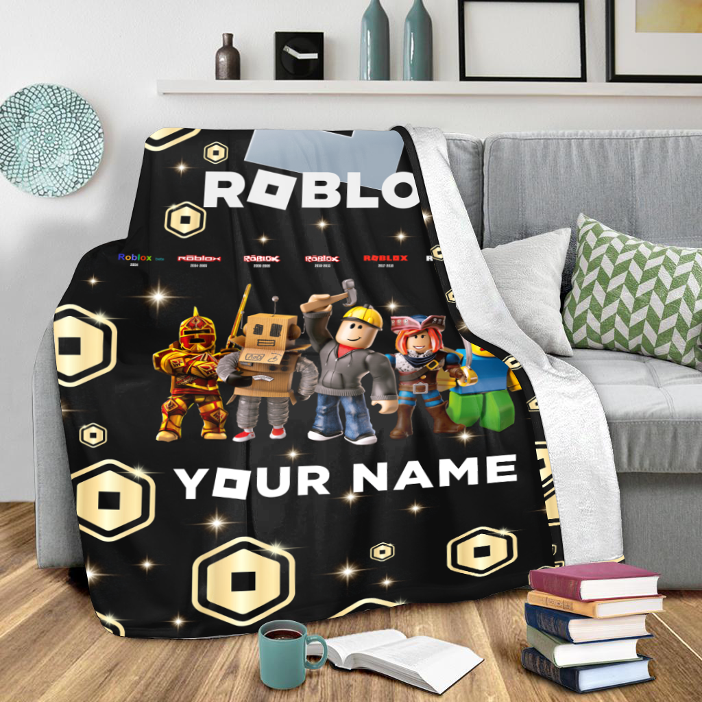 Custom Gamer Blanket for Kids – Personalized Name with 3D Game Characters Print