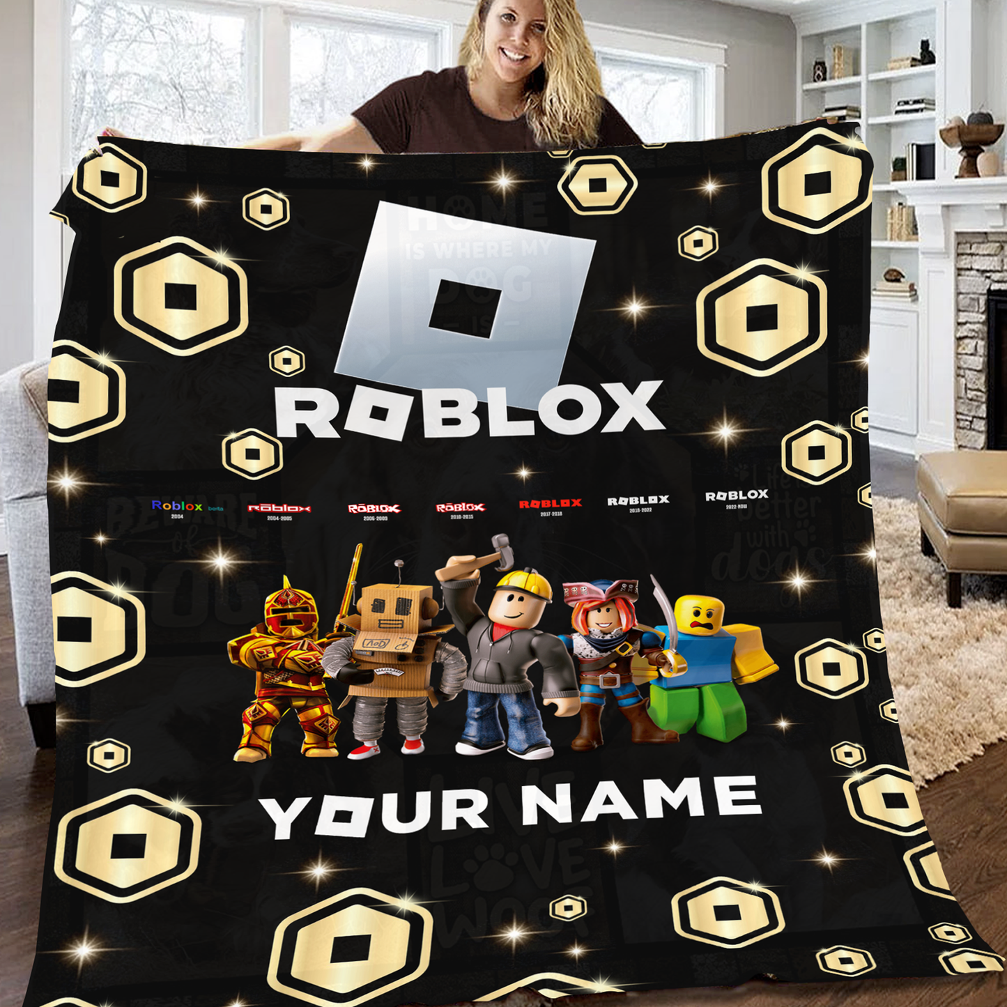 Custom Gamer Blanket for Kids – Personalized Name with 3D Game Characters Print