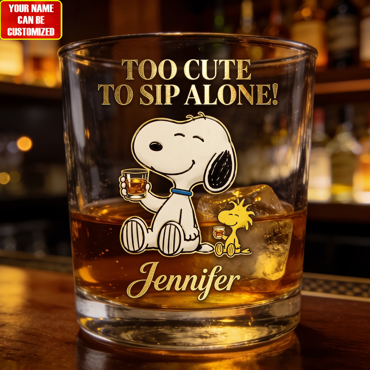Too Cute To Sip Alone Whiskey Glass – Custom Name Funny Dog Lover Gift