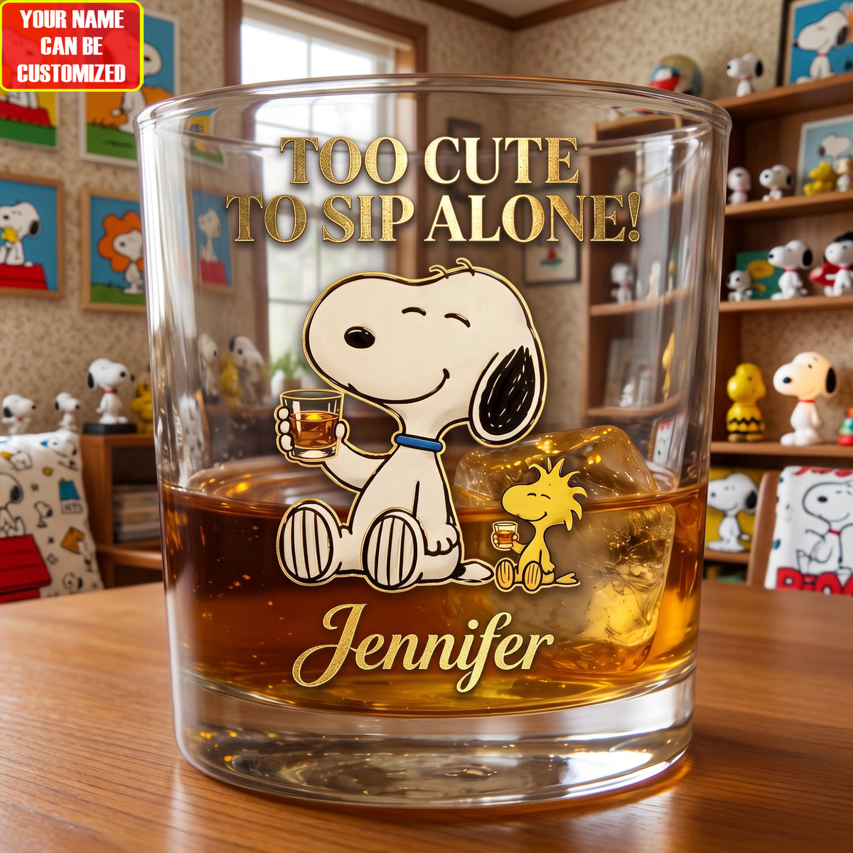 Too Cute To Sip Alone Whiskey Glass – Custom Name Funny Dog Lover Gift