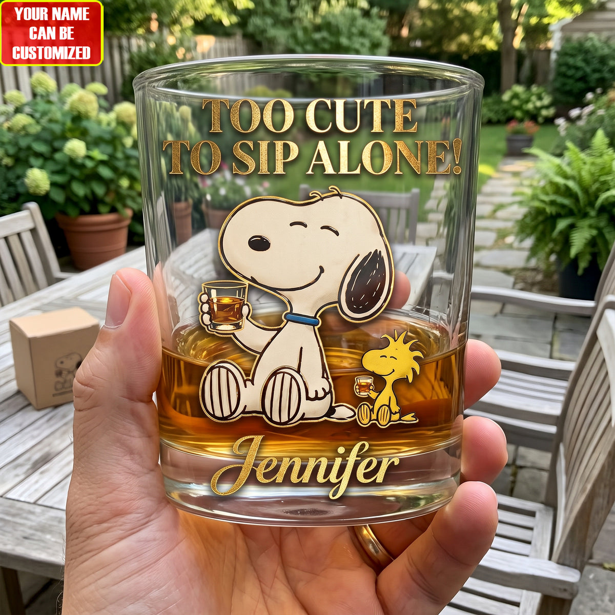 Too Cute To Sip Alone Whiskey Glass – Custom Name Funny Dog Lover Gift