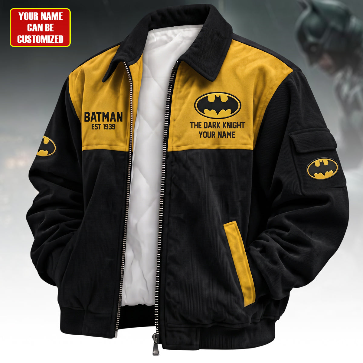 Dark Knight Hero – Personalized Casual Zip Up Corduroy Jacket