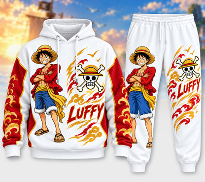 Straw Hat Adventure Hoodie & Sweatpants Set – Anime Pirate Tracksuit Outfit
