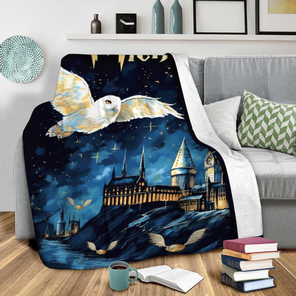 Personalized Magic Owl Castle Blanket – Custom Name Fantasy Night Sky Cozy Throw