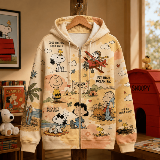 Classic Puppy & Friends Adventure Zip Hoodie – Retro Cartoon Full Zip Sweatshirt