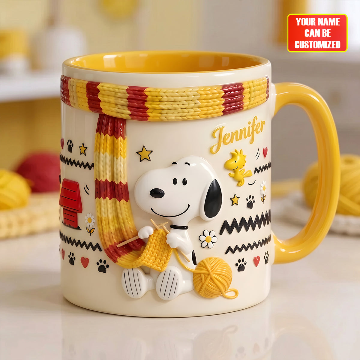 Cozy Knitting Puppy – Personalized Cartoon Puppy Mug