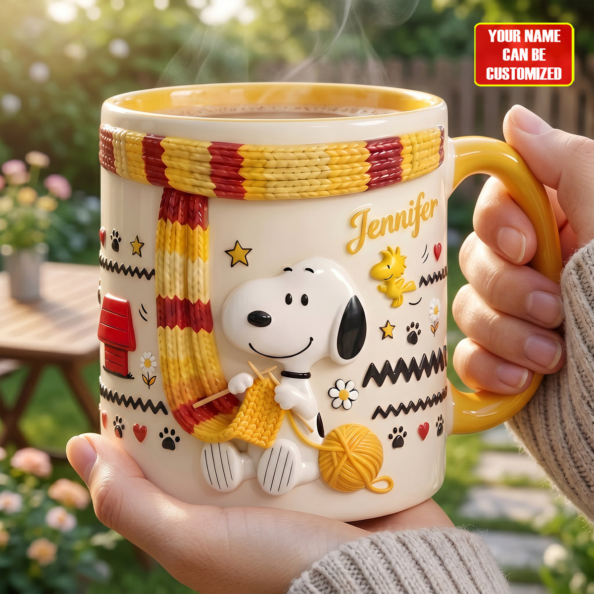 Cozy Knitting Puppy – Personalized Cartoon Puppy Mug