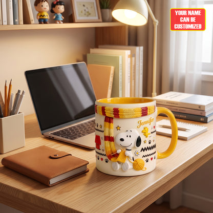 Cozy Knitting Puppy – Personalized Cartoon Puppy Mug