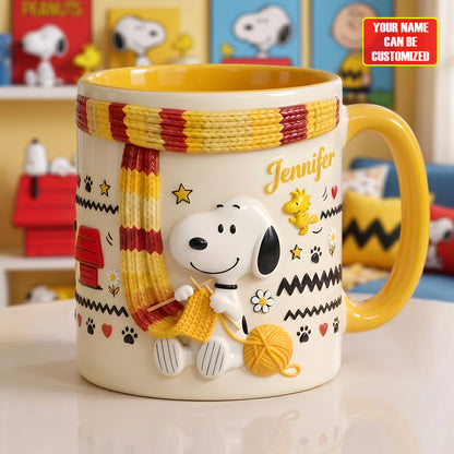 Cozy Knitting Puppy – Personalized Cartoon Puppy Mug