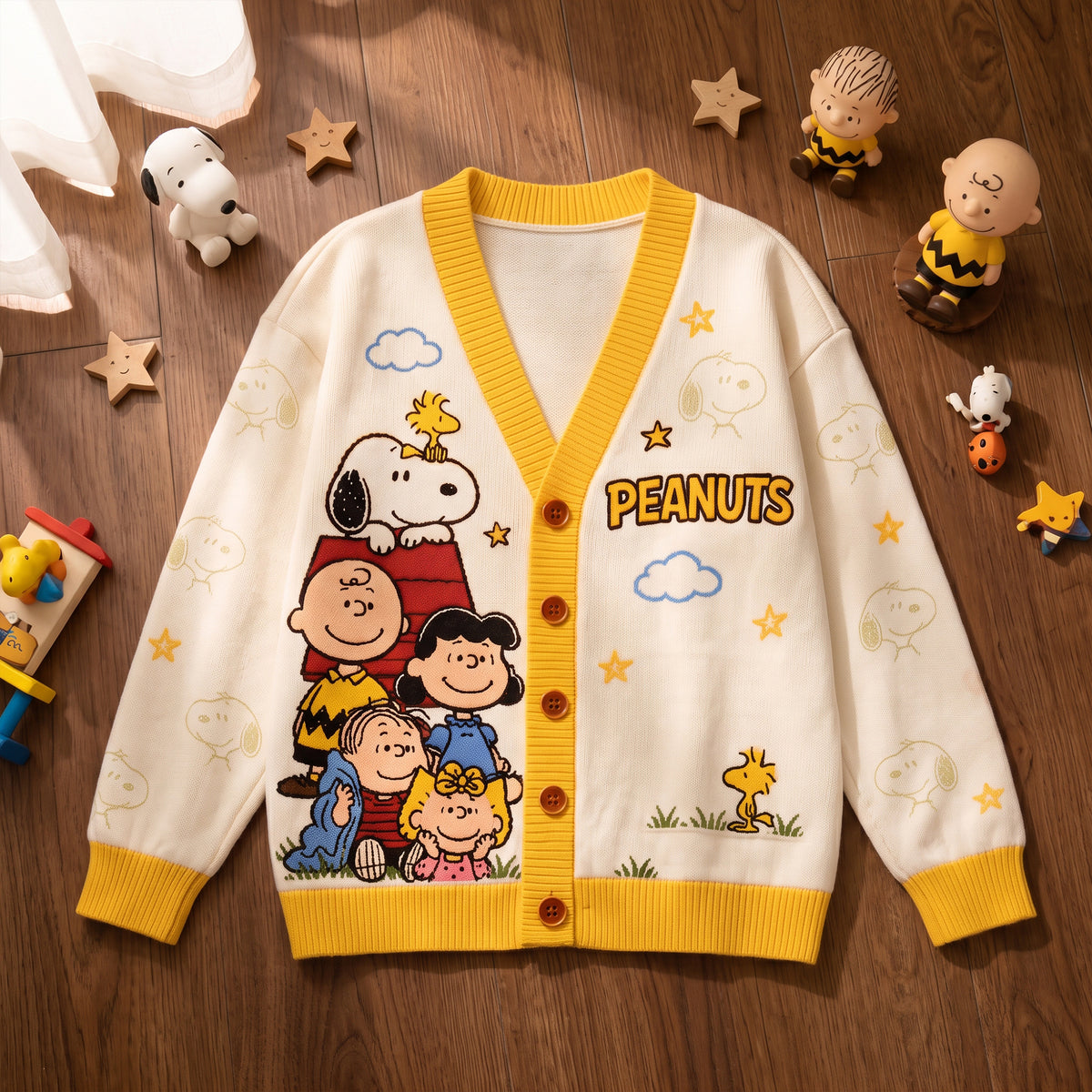 Happy Cartoon Friends Cardigan – Cozy Vintage Character Sweater