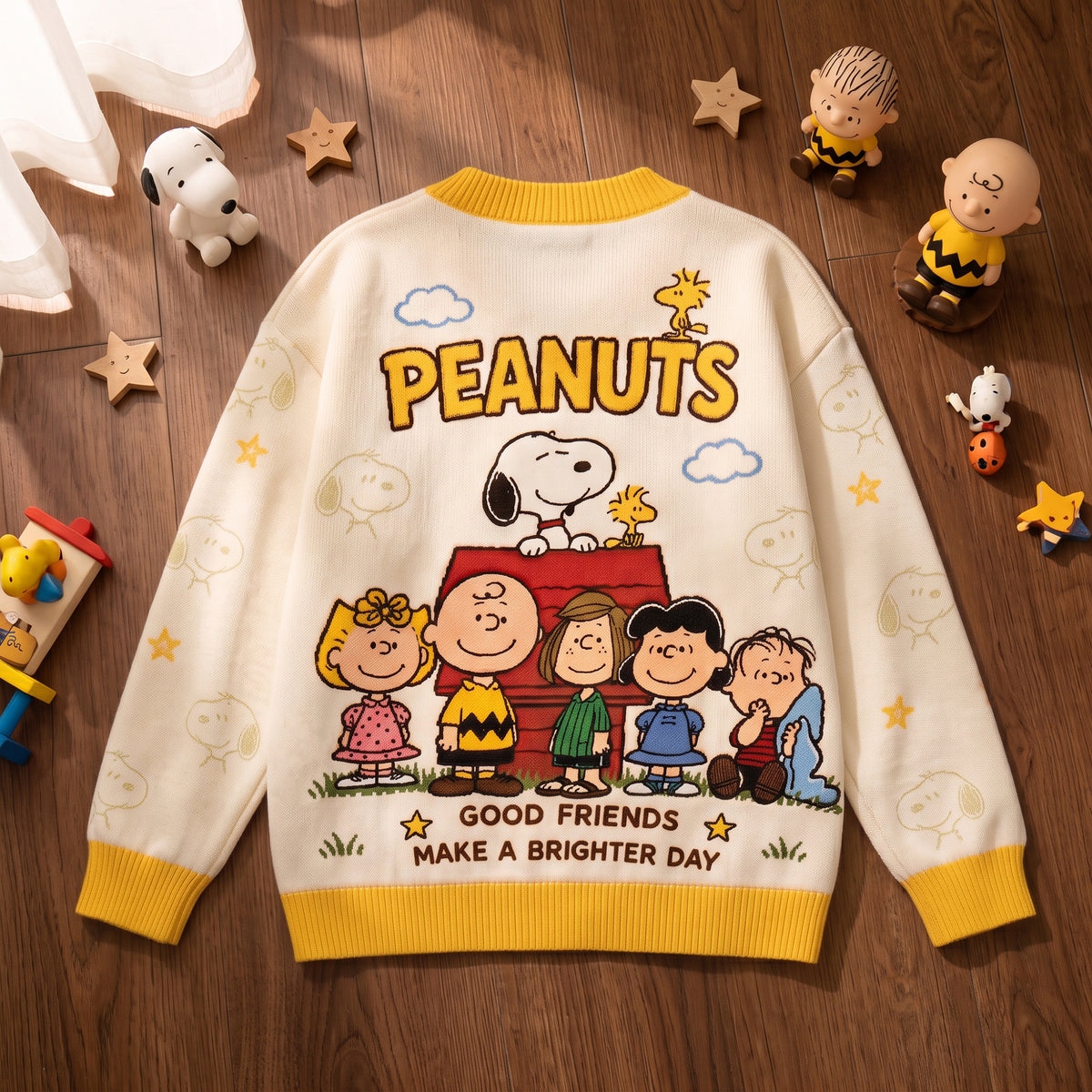 Happy Cartoon Friends Cardigan – Cozy Vintage Character Sweater