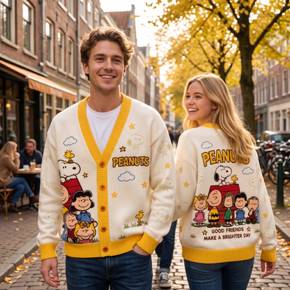 Happy Cartoon Friends Cardigan – Cozy Vintage Character Sweater