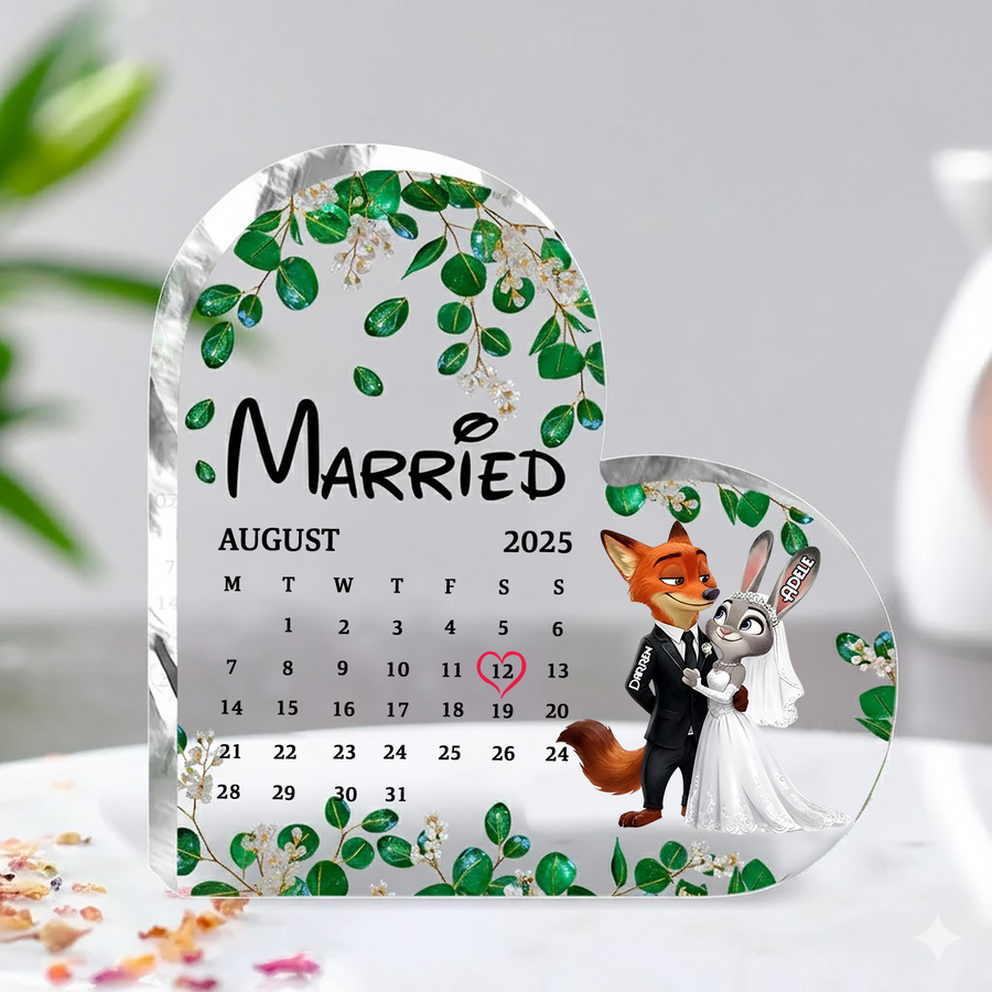 Married Fox & Bunny Couple - Personalized Fox & Bunny Custom Shaped Acrylic Plaque