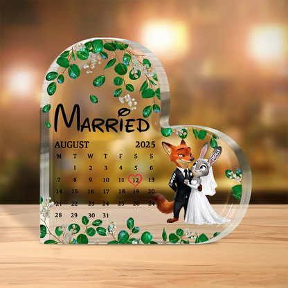 Married Fox & Bunny Couple - Personalized Fox & Bunny Custom Shaped Acrylic Plaque